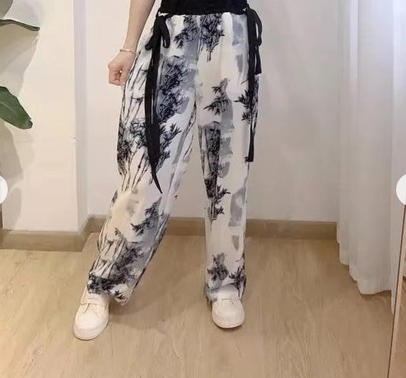 Korean Style Long Sleeved Top+Tank +Inked Harem Pants Three Piece Set