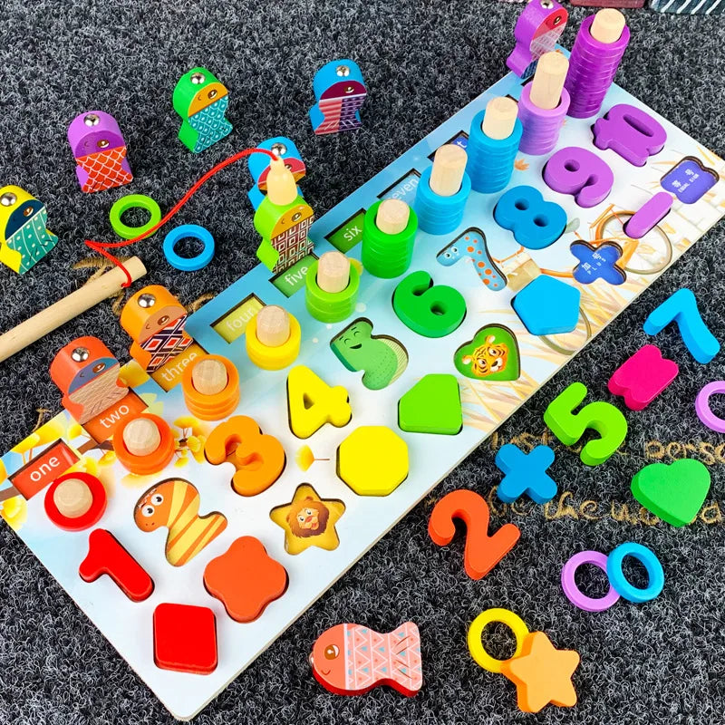 Kids Montessori Educational Wooden Shape Toys/Busy Board/Count/Colors/Match/Puzzle Learning