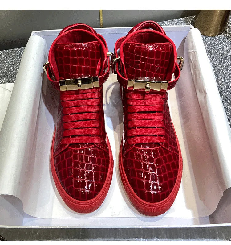 Red Embossed Crocodile High Top Sneakers/Leather Designer Boots Shoes