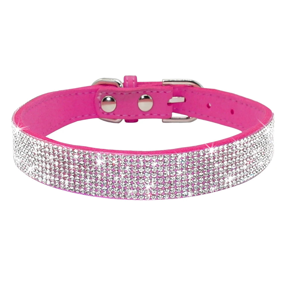 Bling Crystal Soft Suede Leather Adjustable Dog/Cat Collar