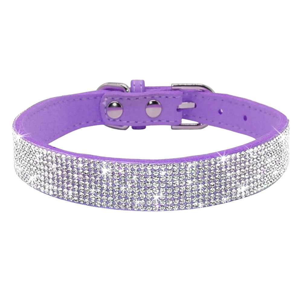 Bling Crystal Soft Suede Leather Adjustable Dog/Cat Collar