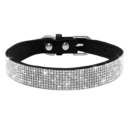 Bling Crystal Soft Suede Leather Adjustable Dog/Cat Collar