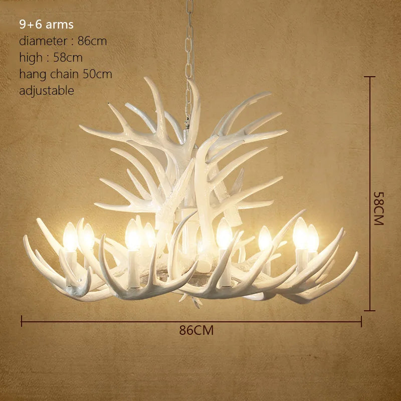 Premium Vintage Antlers Resin Chandelier/Horn LED Candles Luminaire Ceiling Hanging Lamp