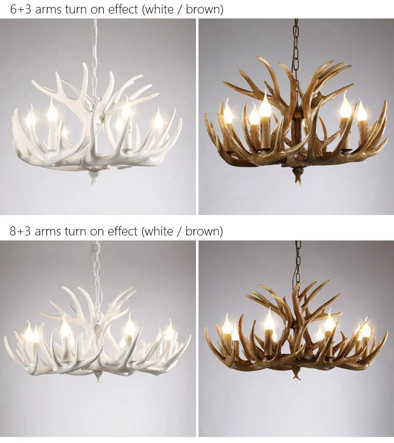 Premium Vintage Antlers Resin Chandelier/Horn LED Candles Luminaire Ceiling Hanging Lamp