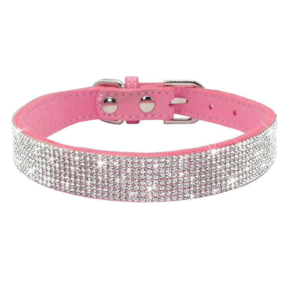 Bling Crystal Soft Suede Leather Adjustable Dog/Cat Collar