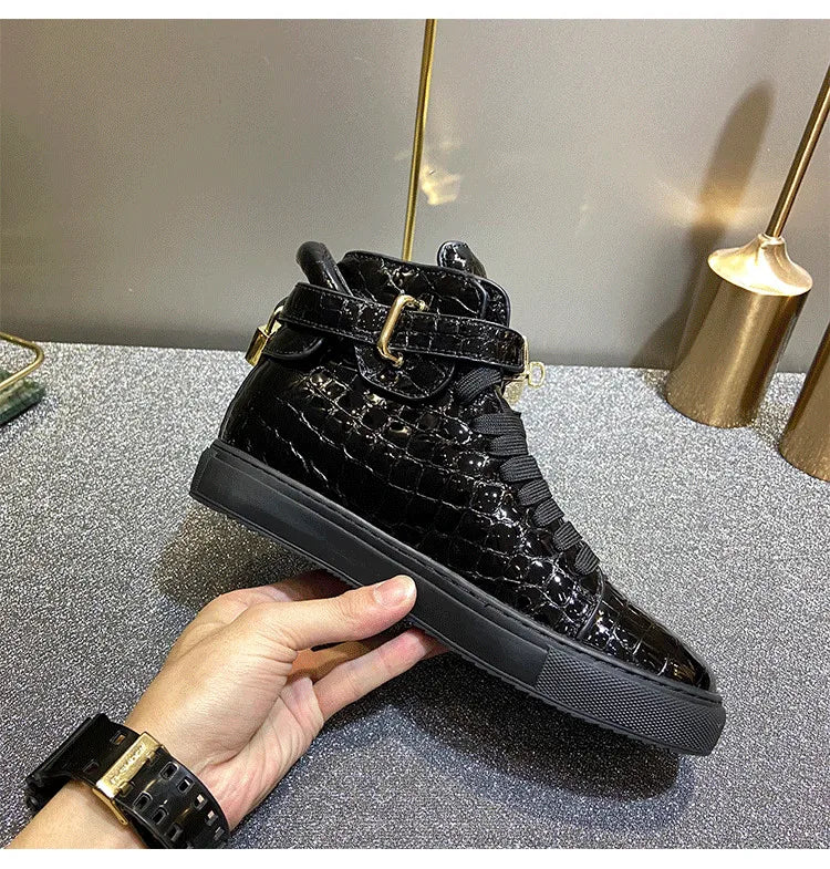 Red Embossed Crocodile High Top Sneakers/Leather Designer Boots Shoes