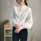 Womens Lantern Sleeve Single Breasted Stand Collar Shirt Fast Fashion