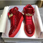 Red Embossed Crocodile High Top Sneakers/Leather Designer Boots Shoes