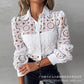 White Lace Blouse/Womens Long Sleeve Hollow Top Shirt