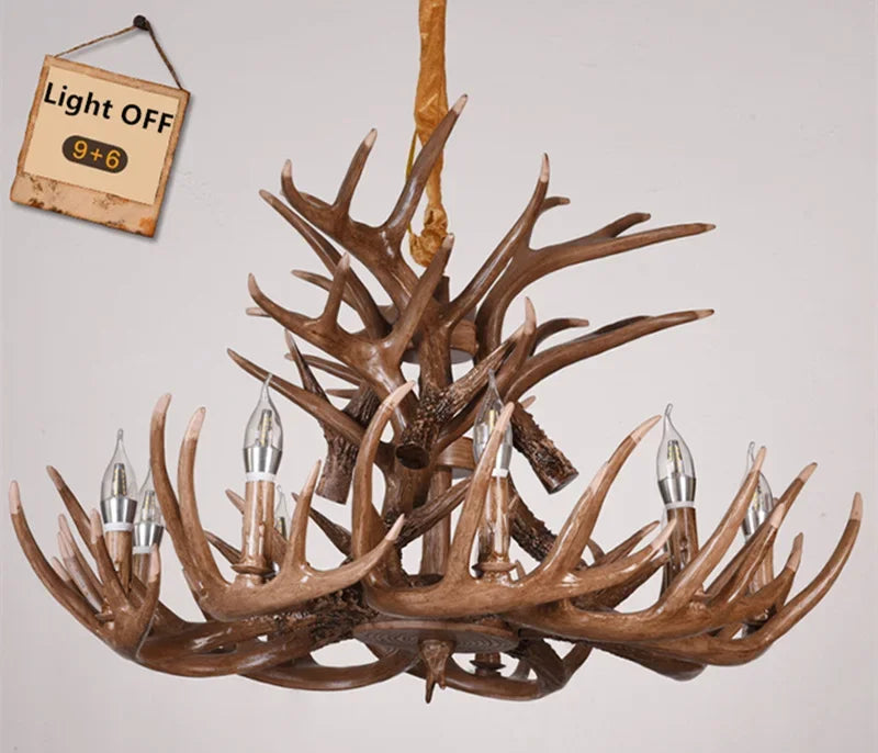 Premium Vintage Deer Antlers Chandelier/Retro Ceiling Hanging Lighting Fixture/Resin