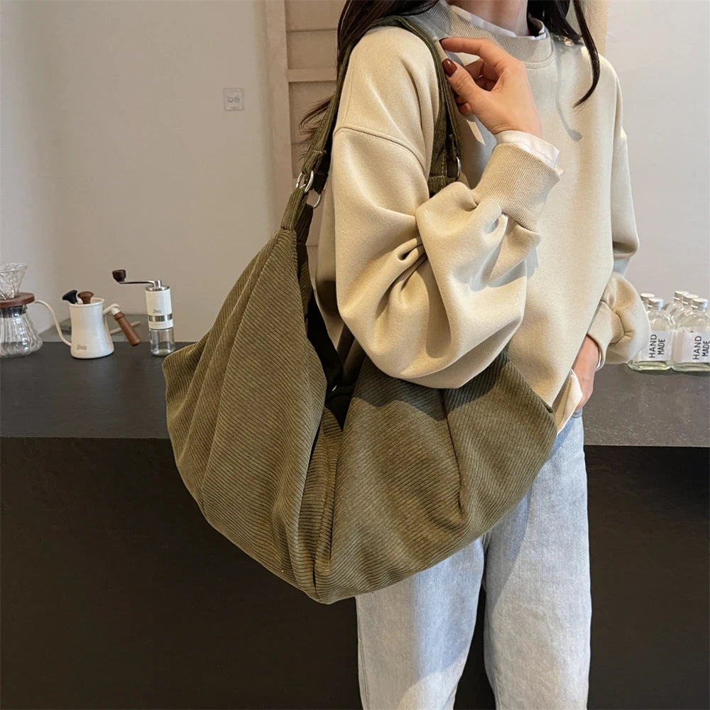 Oversized Corduroy Shoulder Bags For Women/Large Capacity Tote Bag