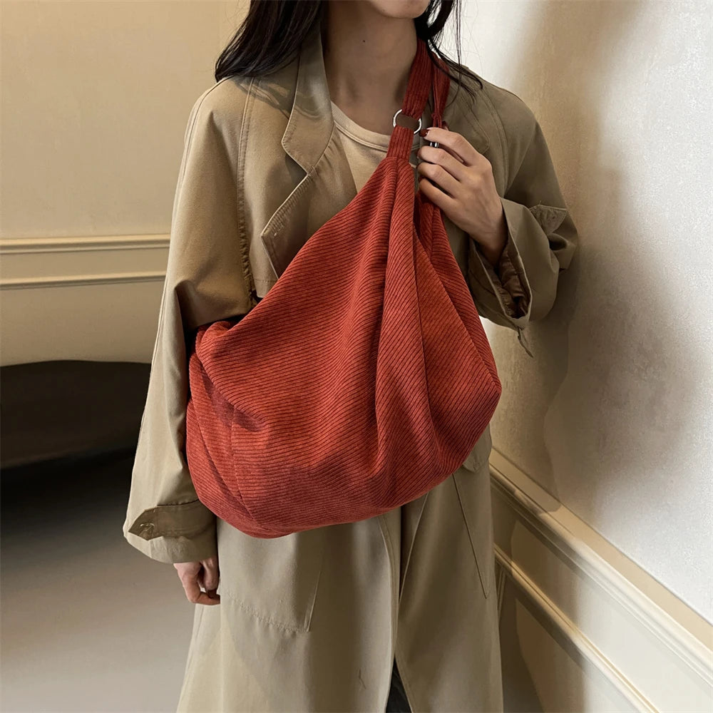 Oversized Corduroy Shoulder Bags For Women/Large Capacity Tote Bag