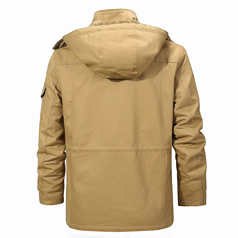 Winter Men's Plush Multiple Pockets Cargo Jacket/Hooded Trench Coat