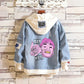 New Fashion Back Print Fake Two-Piece Loose Denim Jacket/Jeans Stitching Coat