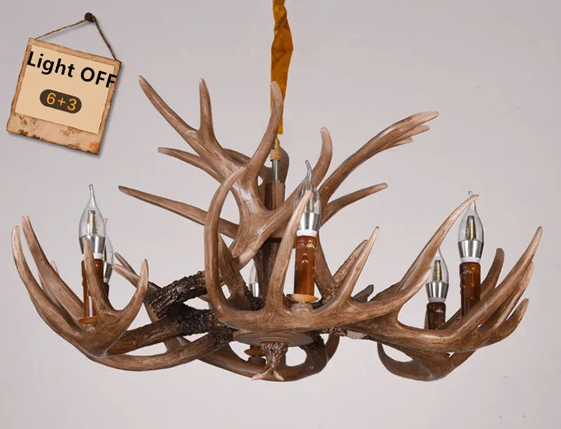 Premium Vintage Deer Antlers Chandelier/Retro Ceiling Hanging Lighting Fixture/Resin