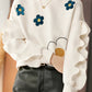 Chic Beige Floral Long Sleeve Ruffles Sweatshirt