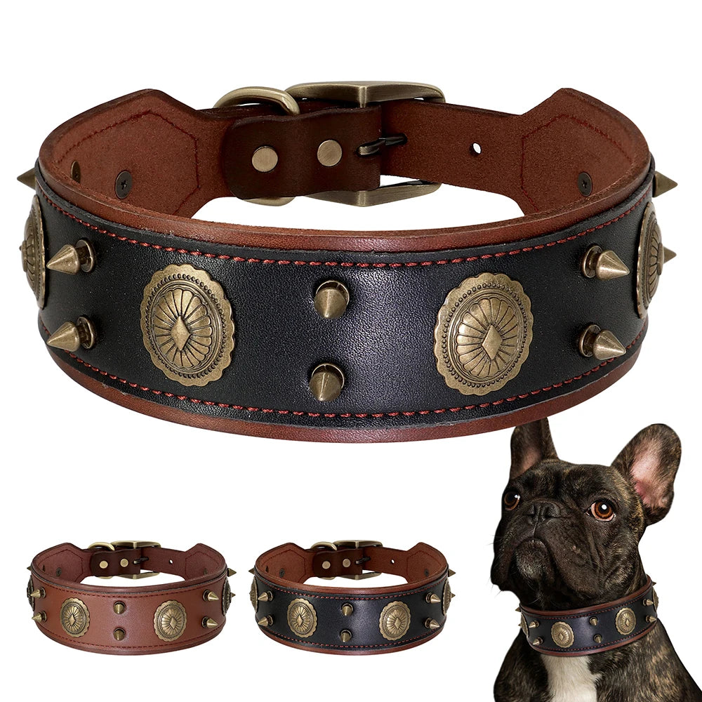 PetFind Durable Leather Dog Collar/Spiked Studded Adjustable/Medium Large Dogs