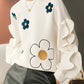 Chic Beige Floral Long Sleeve Ruffles Sweatshirt