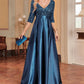 CC Elegant Satin Short sleeve Sequins Evening Dress/Floor Length Formal Cocktail Gown