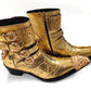 Gold Cowboy Boots Men/Genuine Leather Fashion Men's Chelsea shoes