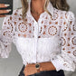 White Lace Blouse/Womens Long Sleeve Hollow Top Shirt