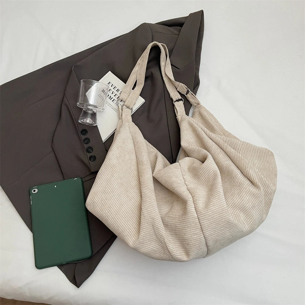 Oversized Corduroy Shoulder Bags For Women/Large Capacity Tote Bag