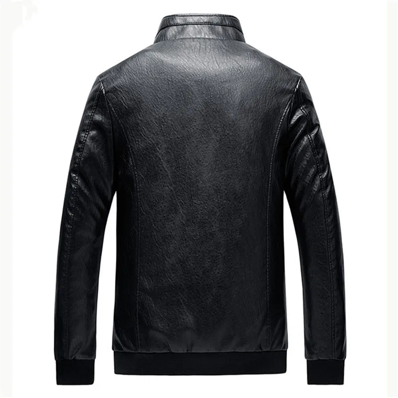 Renzo Winter Men's PU Leather Zipper Solid color Jacket /Biker Jacket