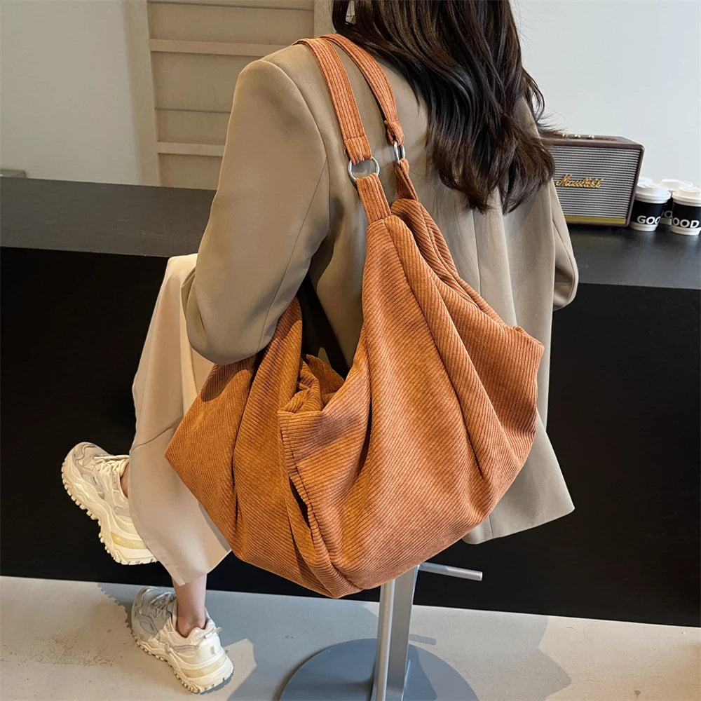 Oversized Corduroy Shoulder Bags For Women/Large Capacity Tote Bag