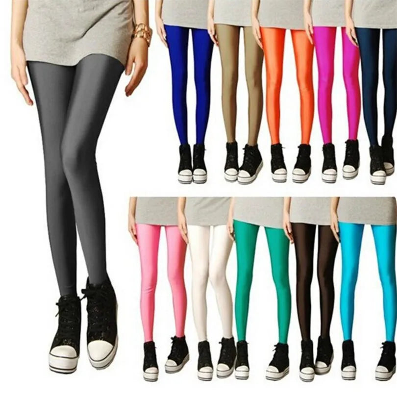 New Solid Candy Neon Womens Leggings Pants + Plus Sizes