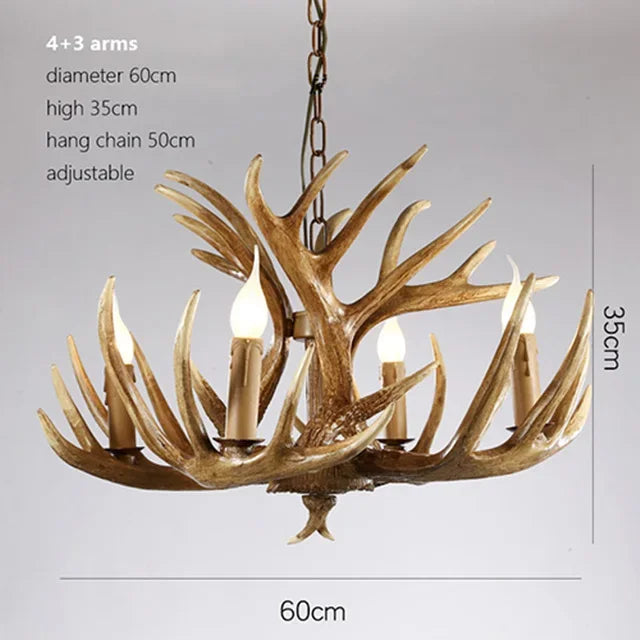 Premium Vintage Deer Antlers Chandelier/Retro Ceiling Hanging Lighting Fixture/Resin