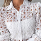 White Lace Blouse/Womens Long Sleeve Hollow Top Shirt