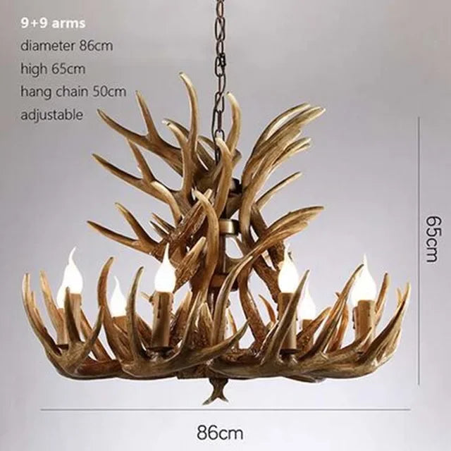 Premium Vintage Deer Antlers Chandelier/Retro Ceiling Hanging Lighting Fixture/Resin