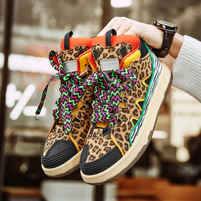 Leopard print New Fashion Sneakers Mens Skate Shoes/Thick Laces