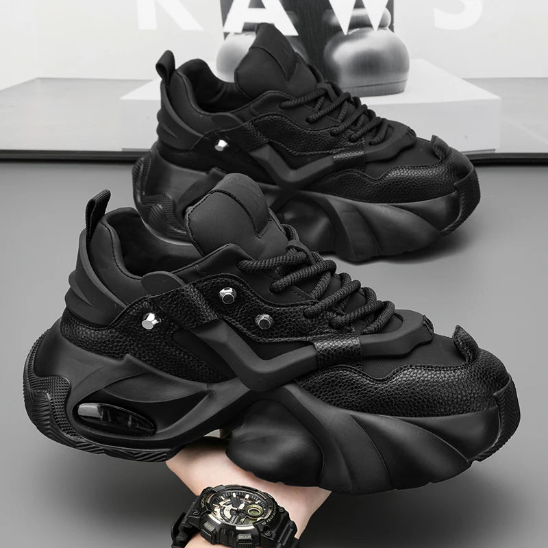 Luxury BTS style Men's Black Chunky Sneakers Platform Designer Shoes