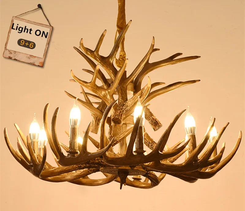 Premium Vintage Deer Antlers Chandelier/Retro Ceiling Hanging Lighting Fixture/Resin