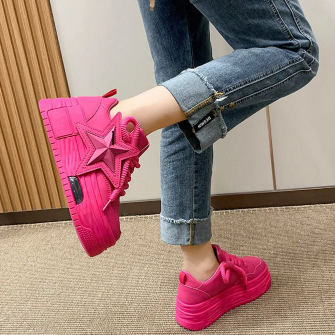 Flying Star Women's Pink Sneakers Shoes/Thick Sole Designer Platform