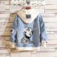 New Fashion Back Print Fake Two-Piece Loose Denim Jacket/Jeans Stitching Coat