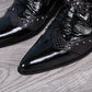 Punk Style Leather Cowboy Shoes/High Ankle Boots wt Metal Pointed Toe Buckle Men