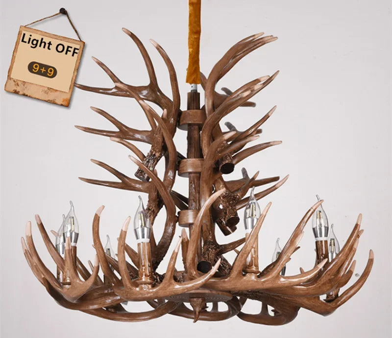 Premium Vintage Deer Antlers Chandelier/Retro Ceiling Hanging Lighting Fixture/Resin