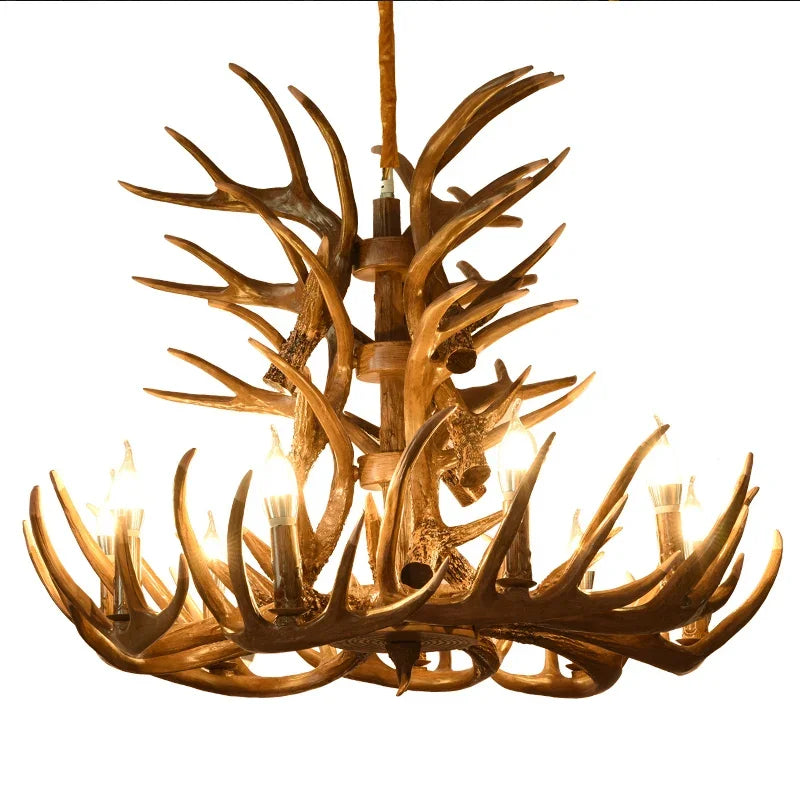 Premium Vintage Deer Antlers Chandelier/Retro Ceiling Hanging Lighting Fixture/Resin