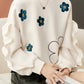 Chic Beige Floral Long Sleeve Ruffles Sweatshirt