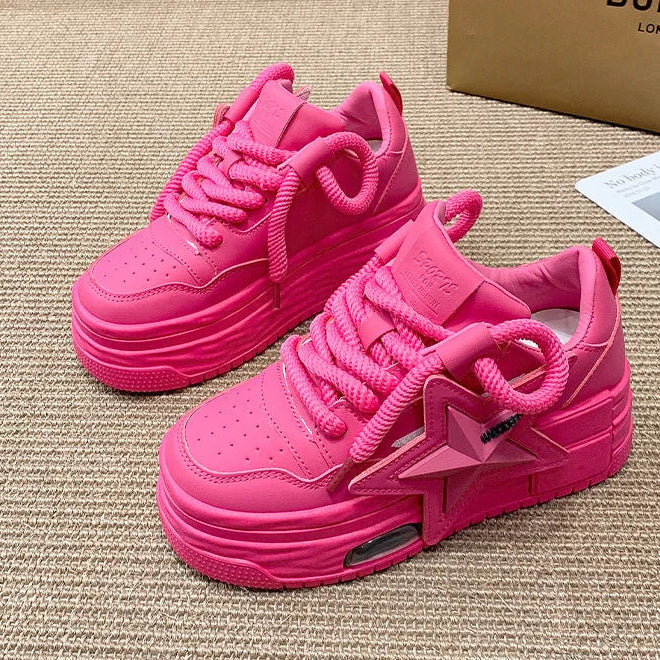 Flying Star Women's Pink Sneakers Shoes/Thick Sole Designer Platform