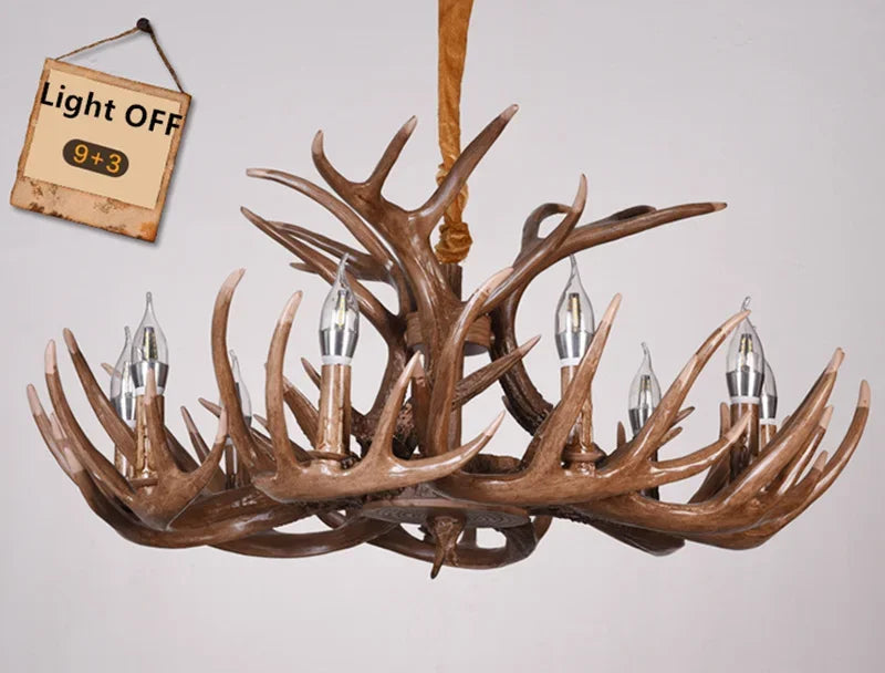 Premium Vintage Deer Antlers Chandelier/Retro Ceiling Hanging Lighting Fixture/Resin