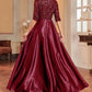 CC Elegant Satin Short sleeve Sequins Evening Dress/Floor Length Formal Cocktail Gown