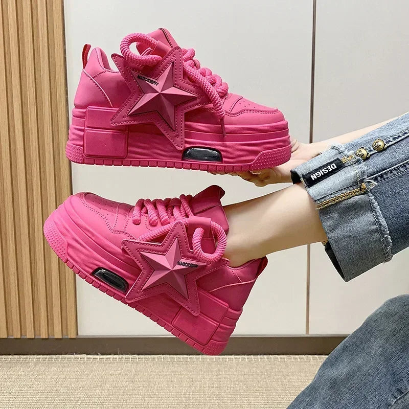 Flying Star Women's Pink Sneakers Shoes/Thick Sole Designer Platform