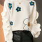 Chic Beige Floral Long Sleeve Ruffles Sweatshirt