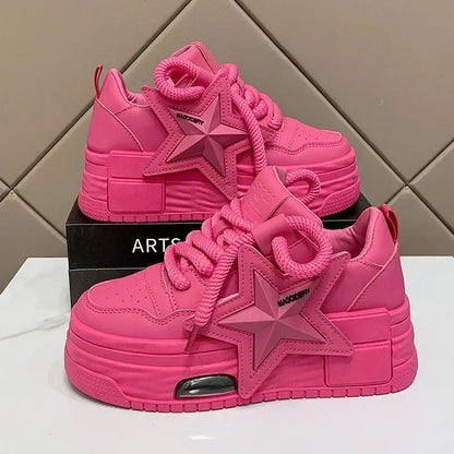 Flying Star Women's Pink Sneakers Shoes/Thick Sole Designer Platform