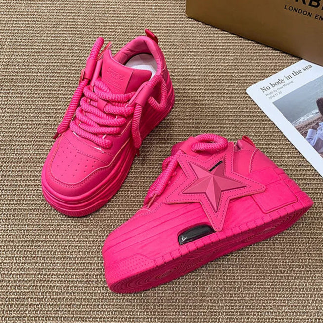 Flying Star Women's Pink Sneakers Shoes/Thick Sole Designer Platform