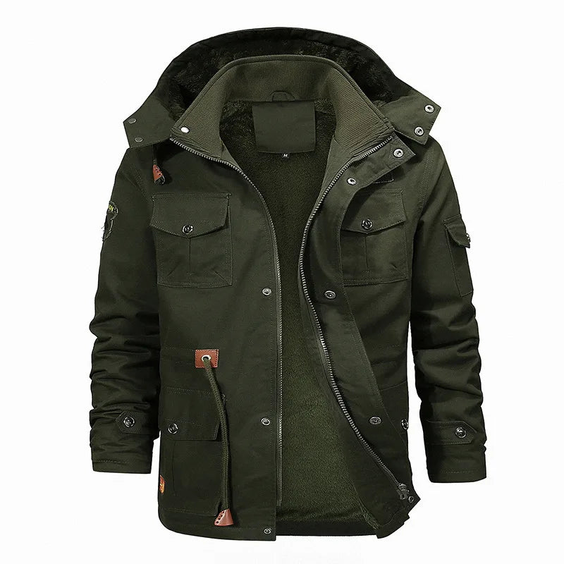 Winter Men's Plush Multiple Pockets Cargo Jacket/Hooded Trench Coat