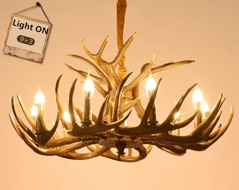 Premium Vintage Deer Antlers Chandelier/Retro Ceiling Hanging Lighting Fixture/Resin